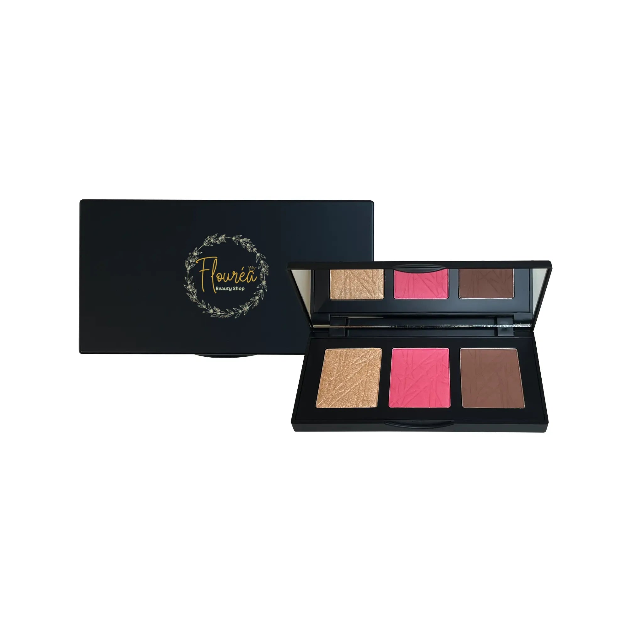 Flourea Pro Cheek Palette – Blendable Blush, Bronzer & Highlighter for a Sculpted Glow