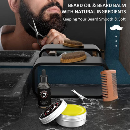 Ultimate Beard Growth & Grooming Kit for Him - Perfect Valentine's Day Gift with Beard Oil, Balm, Brush, Comb, and Scissors for Stylish Men