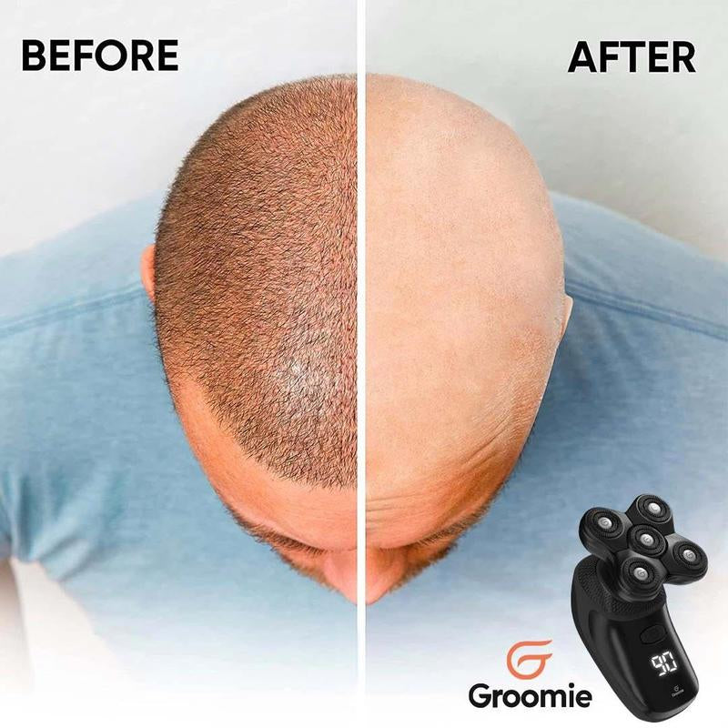 Ultimate Grooming Experience: GROOMIE No Hair, Don't Care Bundle with 5D BaldiePro Electric Head Shaver, Natural Pre-Shave Oil, Aftershave Serum & Essential Accessories for a Flawless Shave