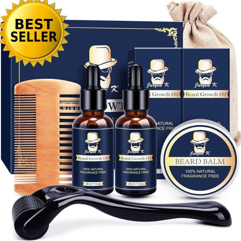 Unlock Your Best Beard: Jurgen K Beard Growth Kit - Complete Set with Nourishing Oil, Balm, Comb, Shaving Soap, and Massager for Fuller, Stronger Beards - Perfect Gift for Men on Any Occasion