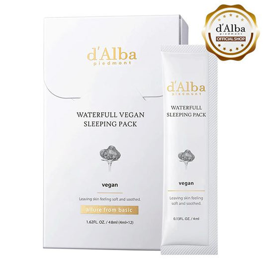 Transform Your Skin Overnight with D'Alba's Vegan White Truffle Waterfull Sleeping Pack - Intense Hydration & Nourishment (12 Packs, 1.62 Fl Oz)