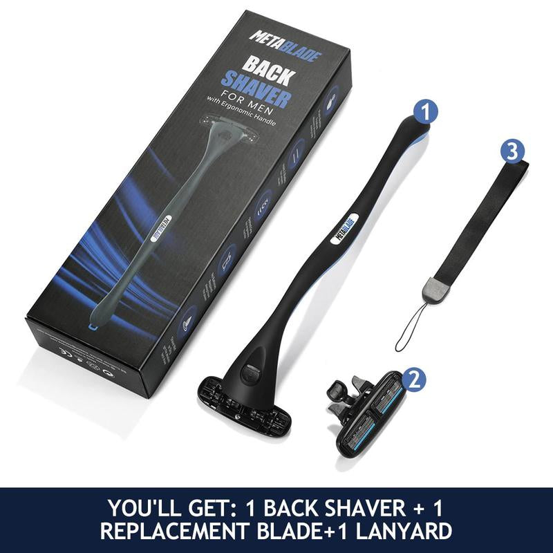 DIY Back Shaver for Men - Mens Back Shaver with Ergonomic Long Handle, Included Replacement Extra Blade for Full Body Hair Shaver, Back & Body Hair Trimmer (Shave Wet or Dry) Waterproof Smooth Comfort