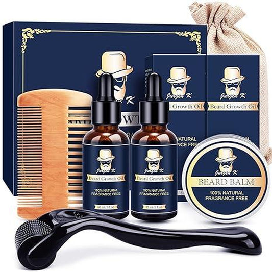 Unlock Your Best Beard: Jurgen K Beard Growth Kit - Complete Set with Nourishing Oil, Balm, Comb, Shaving Soap, and Massager for Fuller, Stronger Beards - Perfect Gift for Men on Any Occasion