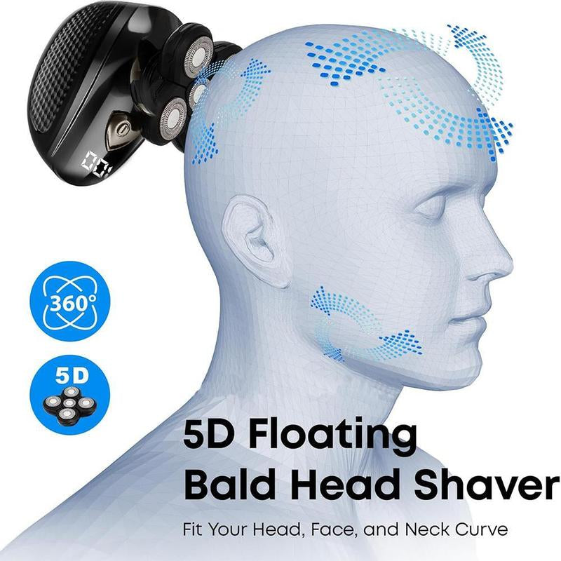 5-in-1 Rechargeable Electric Shaver for Men - Versatile Bald Head & Beard Trimmer with LCD Display, Perfect for Wet & Dry Use - Ideal Valentine’s Gift!