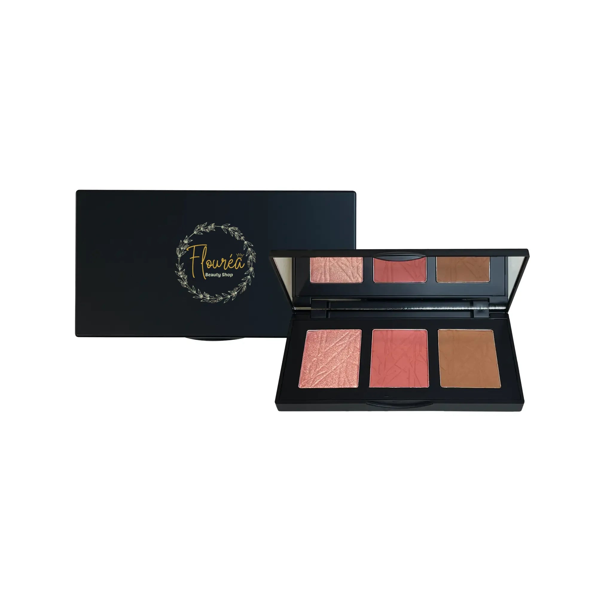 Flourea Pro Cheek Palette – Blendable Blush, Bronzer & Highlighter for a Sculpted Glow