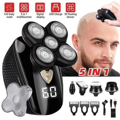 5 In1 Rotary Electric Shaver LCD Rechargeable Bald Head Hair Beard Trimmer Razor Wet Dry, Valentine Gift, Mens Gift Smooth Brush